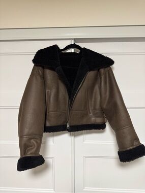 Mango Brown Jacket with Black Shearling Trim